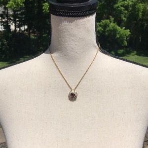 Attwood and Sawyer Vintage Gold Pendant Necklace with Red Stone